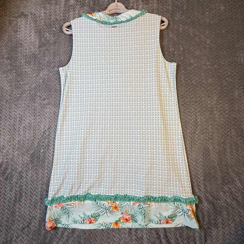 Cabana Life Women Sleeveless Tunic Dress Large Aqua Floral Beach Resort Pockets - Picture 6 of 9